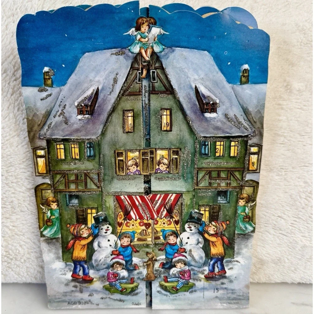 VTG Christmas Advent Calendar Fold Out Pop Up West Germany Glitter New Display